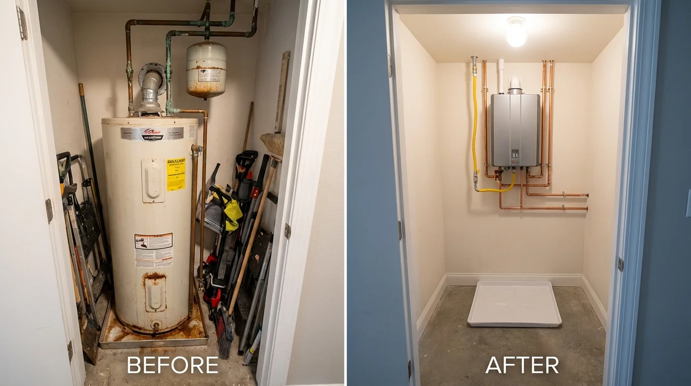 Tank water heater versus wall-mounted tankless unit comparison for Dayton, OH homeowners